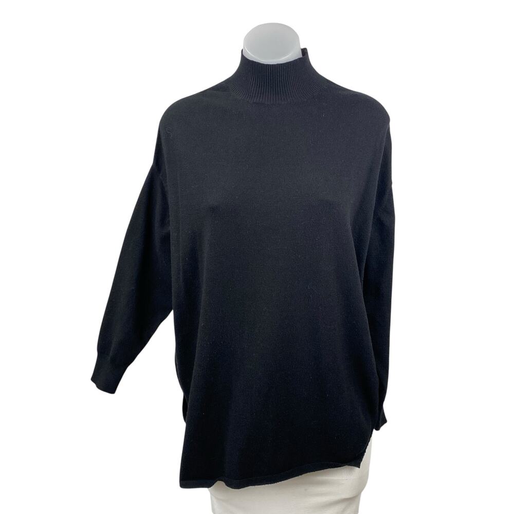MNG Mango Women's Black Long Sleeve Turtleneck Knit Longline Sweater Top Size S
